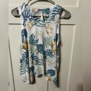 Tryst Tropical floral blue yellow white Tank Top